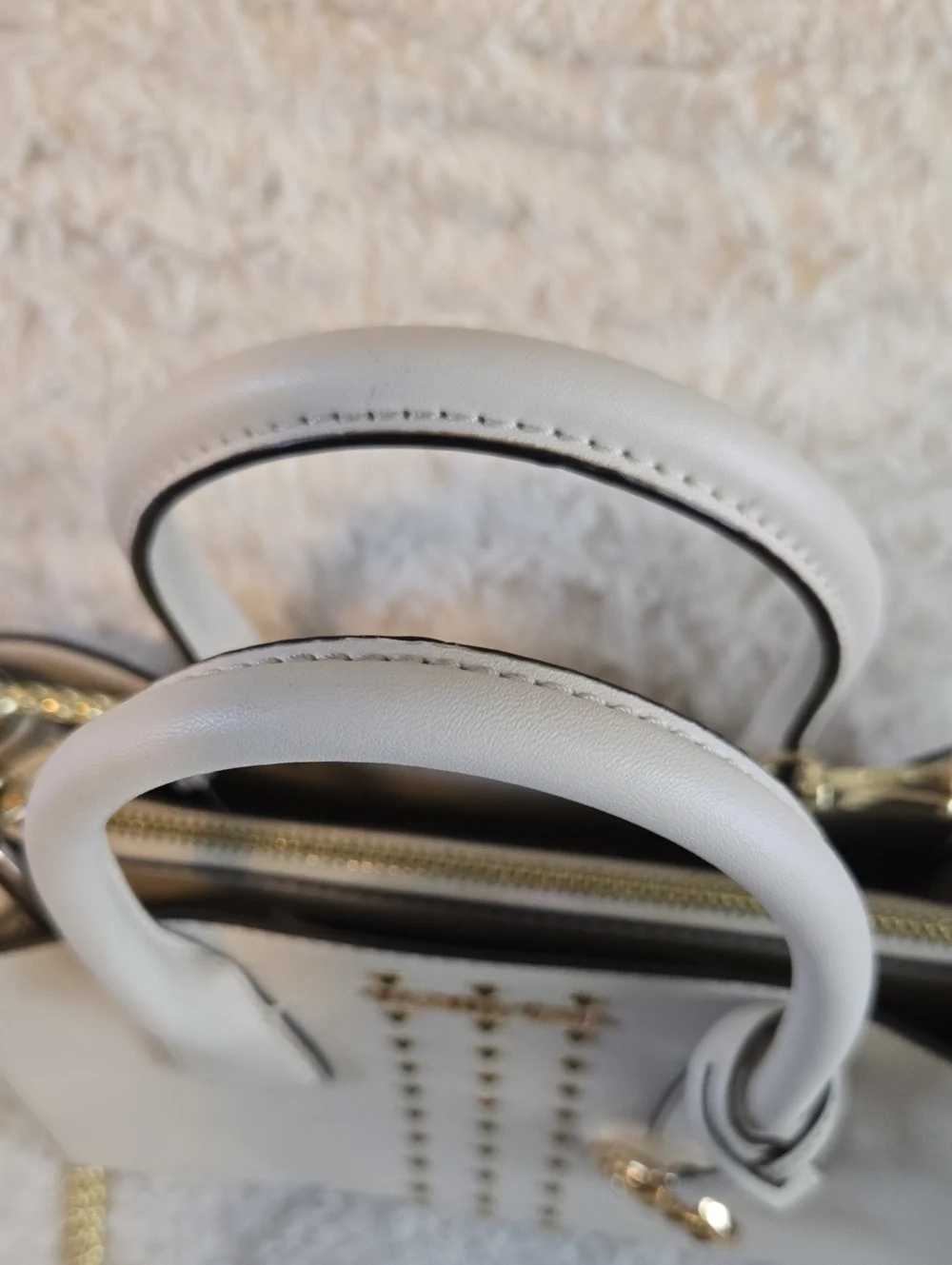 Michael Kors Cream Saffiano Leather Studded Satchel with Gold Hardware Nwot